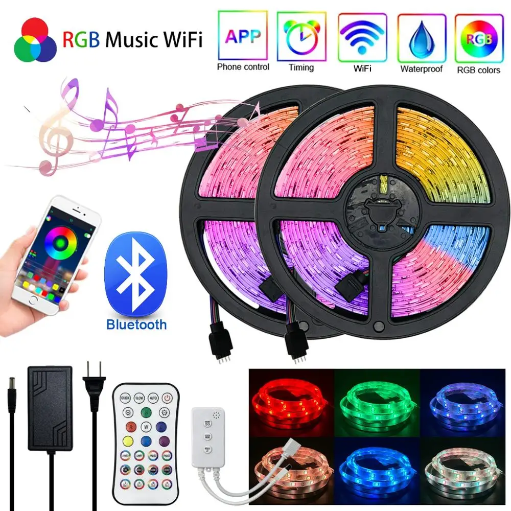 

WIFI Control LED Strip Light RGB 5050 Flexible Ribbon Fita RGB Led Lights Tape Diode 15M-5M DC 12V Waterproof LED Light