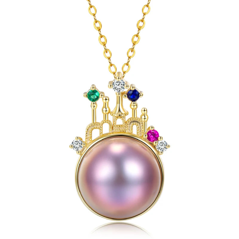 

Ожерелье Mikiwuu из стерлингового серебра 925 пробы с жемчугом в виде замка принцессы для женщин, модное ожерелье с кристаллами и кулоном, ювелир...