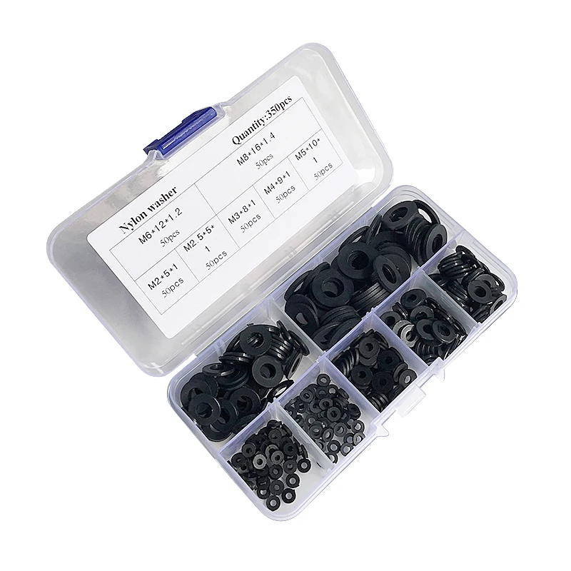 350Pcs Black M2-M8/PCB Nylon Plastic Washer Bolt Assortment Kit Set With Box Gasket Ring Fastener Hardware | Обустройство дома