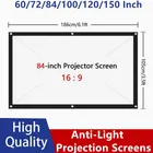 Настенный экран для проектора 60-150 дюймов 16:9, 3D HD Проекционный экран для домашнего кинотеатра, портативная непромокаемая светоотражающая ткань