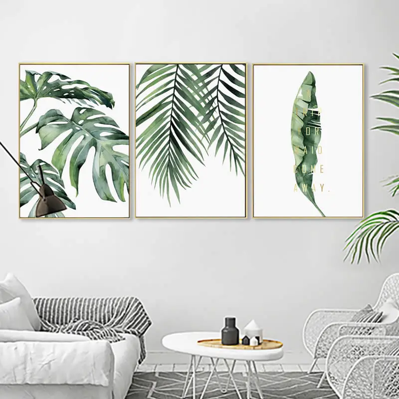 Акварель Wall Art плакат и принты зеленая Стиль завод Скандинавская Картина на