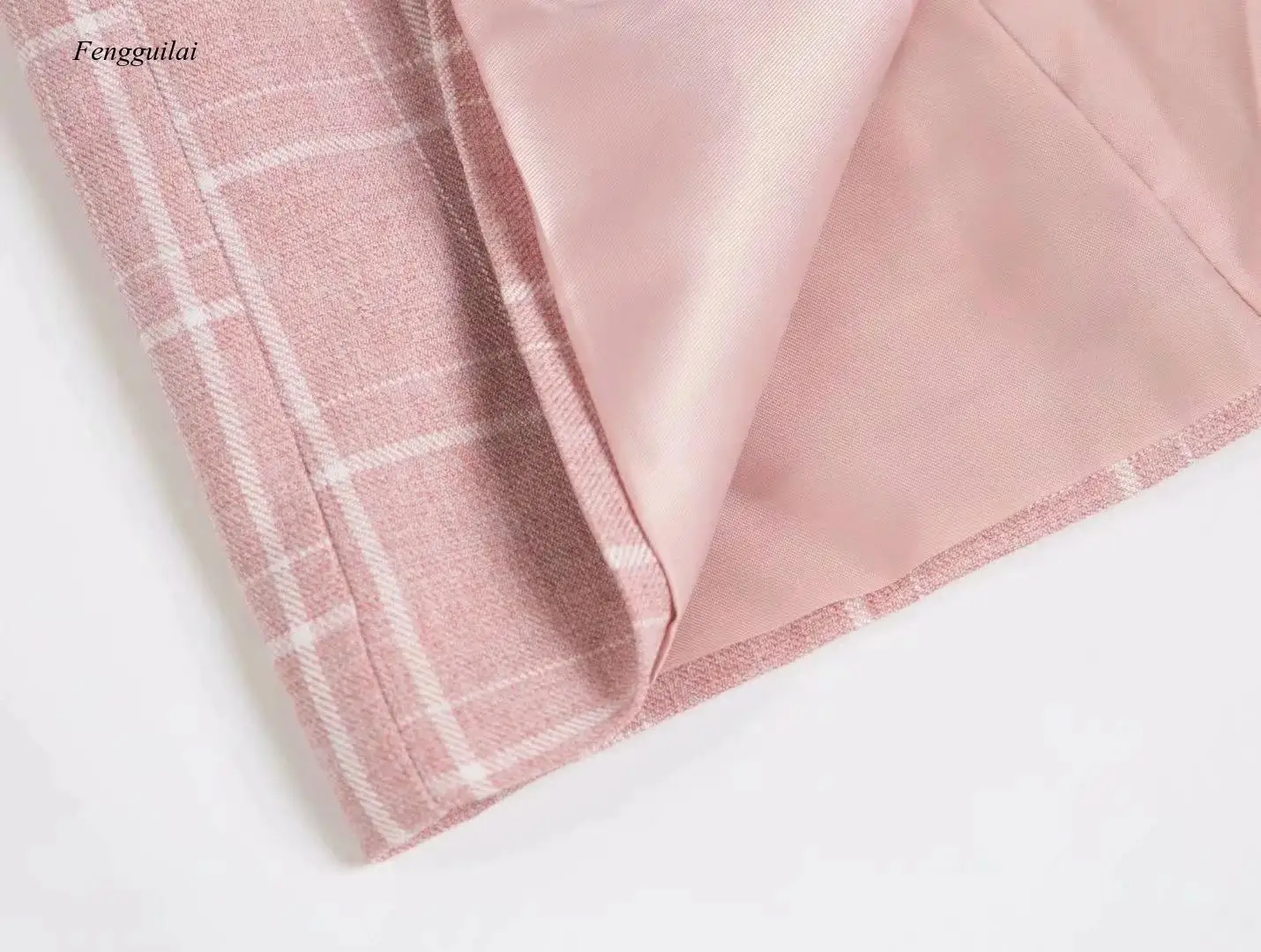 

Fashion Plaid Women Blazer Long Sleeve Double Breasted Blazer Pink Office Ladies Daily Coat