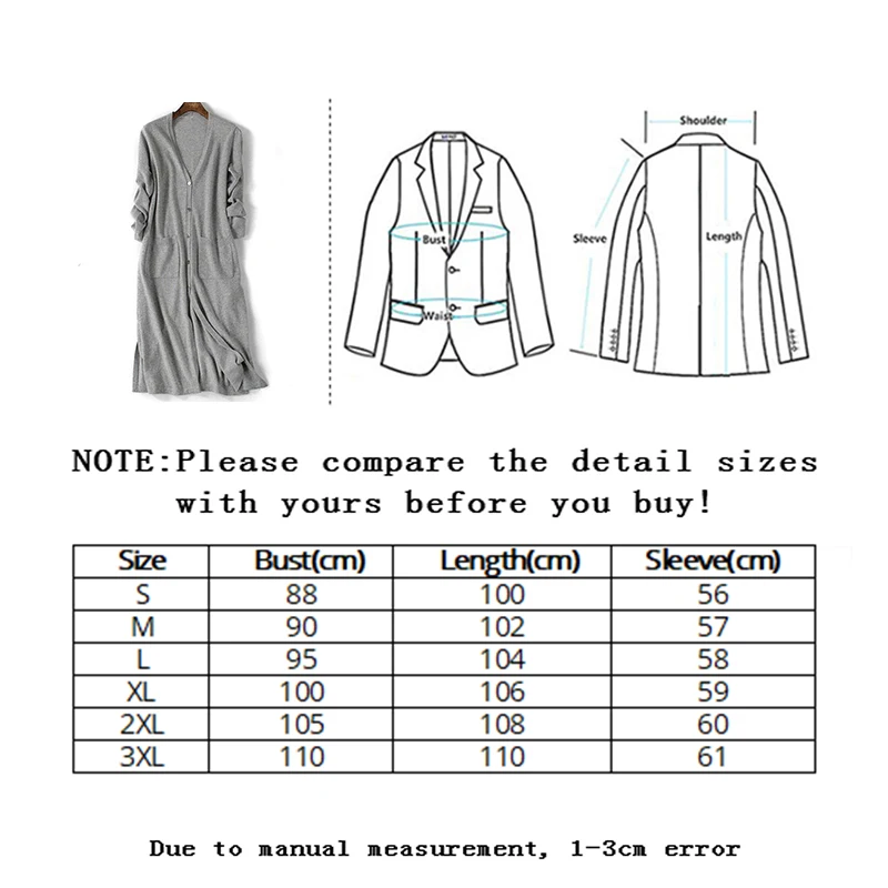 

Vangull Slim Wool Long Sweater Cardigans Casual Fashion Solid Thin Split Single Breasted Sweater V-neck Plus size Pockets Coat