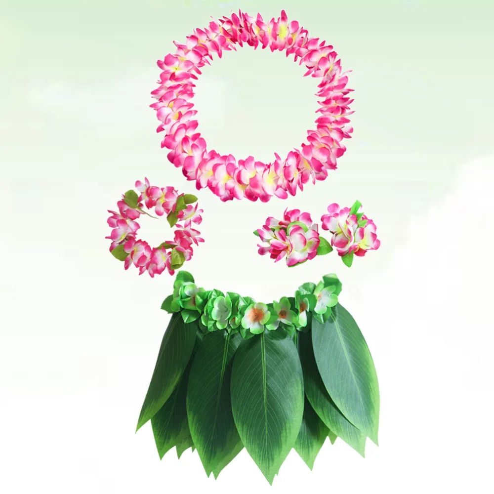Комплект Гавайского костюма с юбкой Hula 5 шт. зелеными листьями Leis браслеты