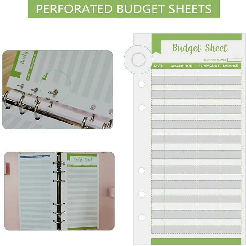 

60 Pcs A6 Expense Tracker Budget Paper with Subscription Hole Fit Cash Envelopes for Budgeting Wallet Budget Planner