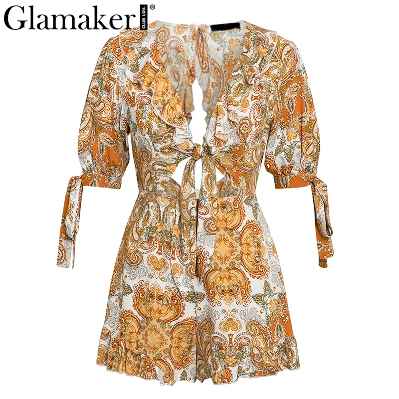 Женский Короткий комбинезон Glamaker элегантный винтажный с принтом пейсли вечерние