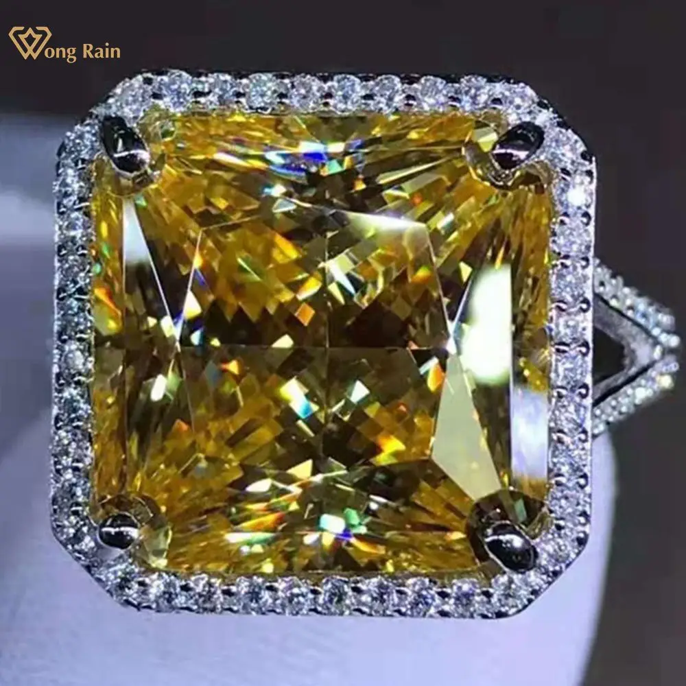 

Wong Rain, Стерлинговое Серебро 925 пробы, 8 карат, принцесса, огранка, созданное Moissanite, свадебное роскошное кольцо для женщин, индивидуальные коль...