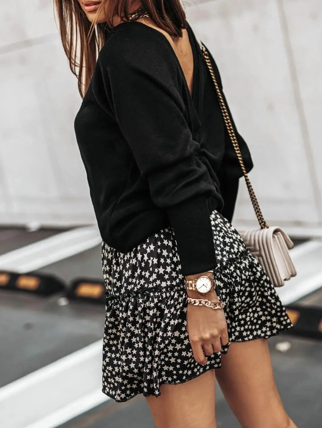 

2020 Autumn sweater Women Sweater Featuring a loose sexy V neck with a bare back and ruffling in solid color ZC3867