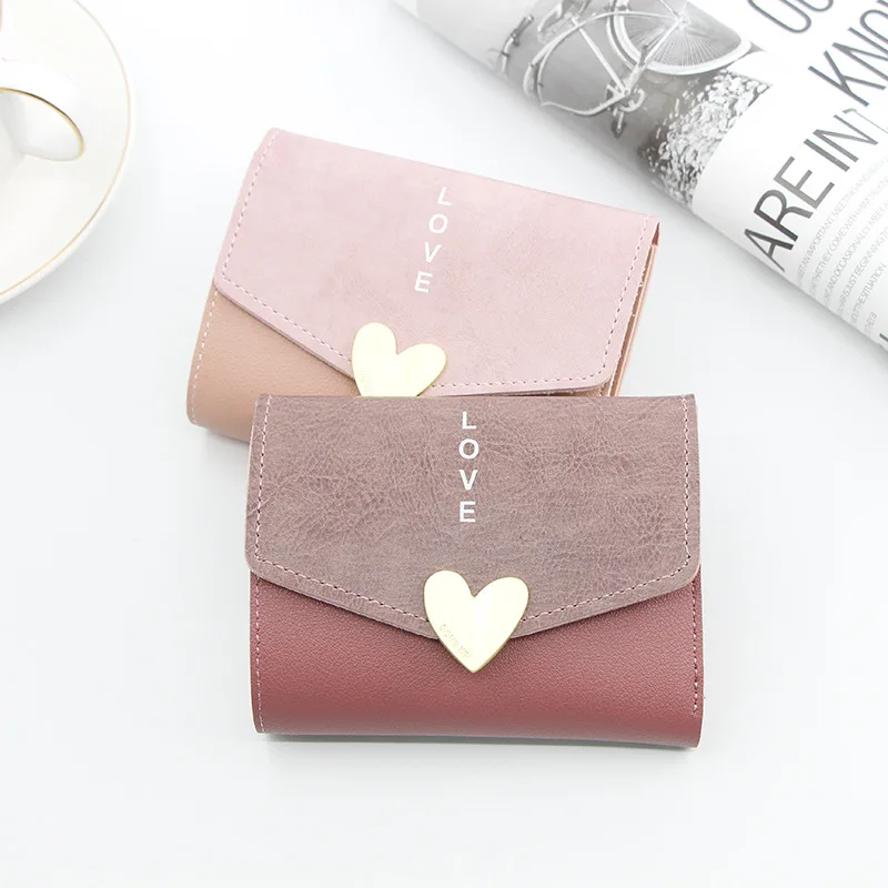 

Sweet ladies wallet short heart-shaped small tri-fold large capacity short wallet elegant female student coin purse