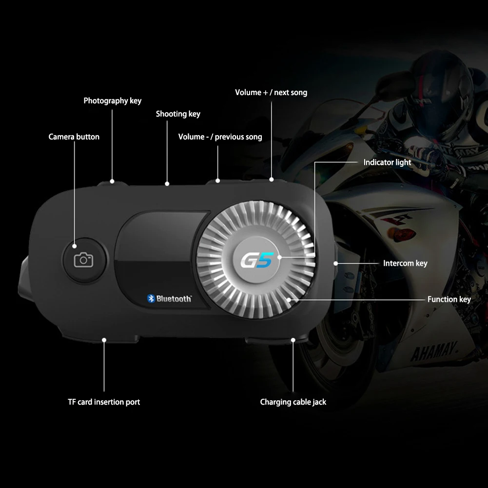 G5 Motorcycle Helmet Bluetooth Headset Waterproof Intercom Driving Recorder HD Camera For Motorcycle Accessories