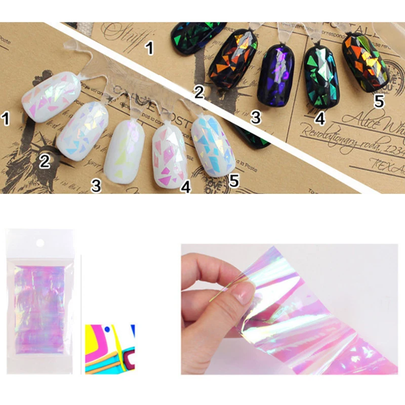 Красочные наклейки для ногтей Аврора гель клей Переводные картинки пайетки