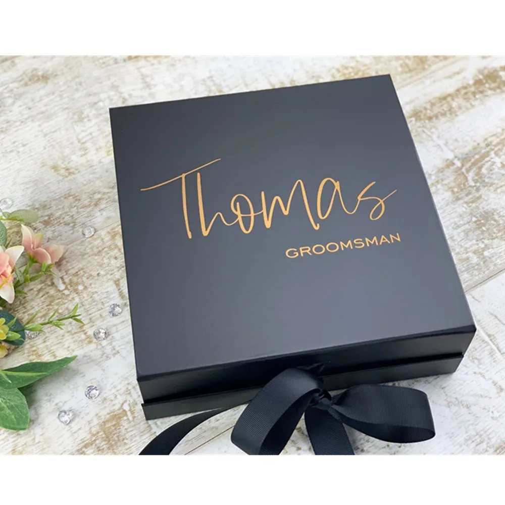 , Real Foil Bridesmaid Gift Box,birthday  Gift Box Navy Blue Groom Gift Box, Bridal Party Gift Box,