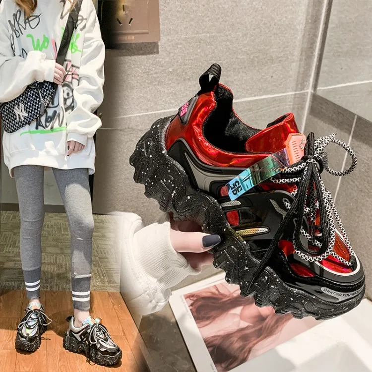 Fujin/женские кроссовки на платформе Повседневная обувь увеличивающая рост