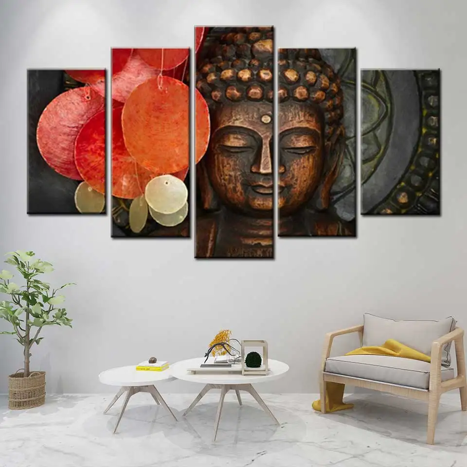 Настенные картины 5 штук скульптура головы Будды Медитативная Живопись