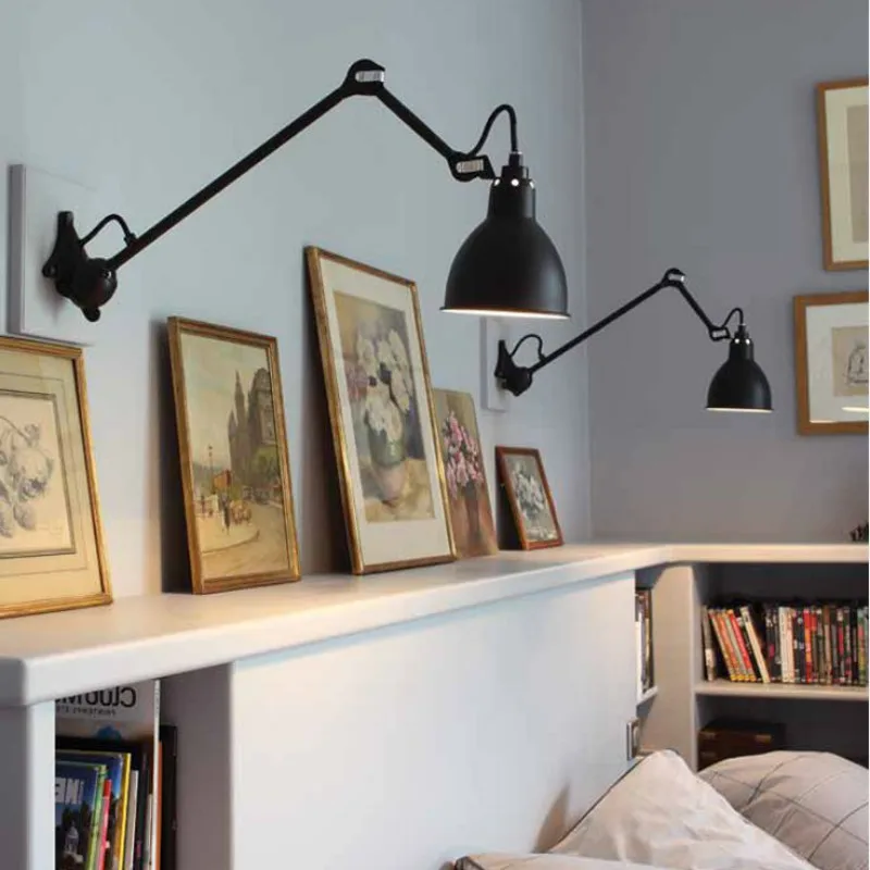 Нордическая Минималистичная железная настенная лампа E27 Длинный складной