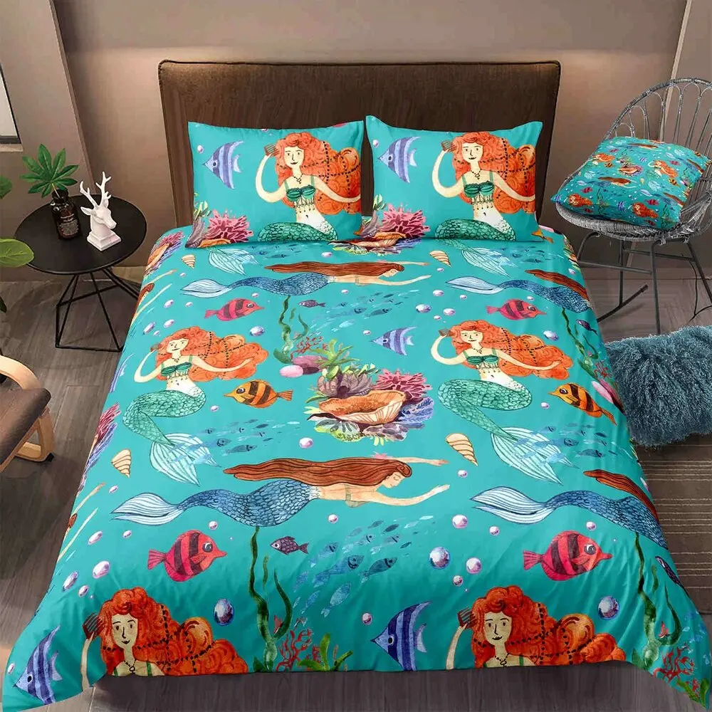 

Dropshipping Duvet Cover (1 Pillowcase Single) Boy gife children's bedding Cartoon Animation Child Bedroom Sea fish beauty