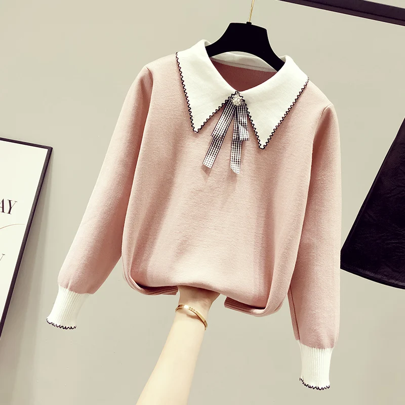 

Свитер женский трикотажный с воротником-стойкой, осень 2020