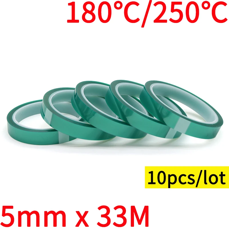 

10pcs 5mm x 33M Green PET Film Tape High Temperature Heat Resistant PCB Solder SMT Plating Spray Paint Insulation Protection