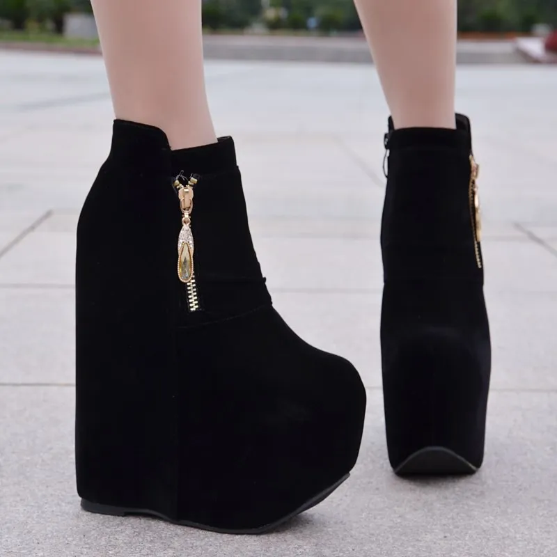 

Muffin Thick Bottom Short Boots 2019 New Increased Within Wedge Martin Boots Fashion Sexy Women Boots 17Cm High-Heel Ankle Boots