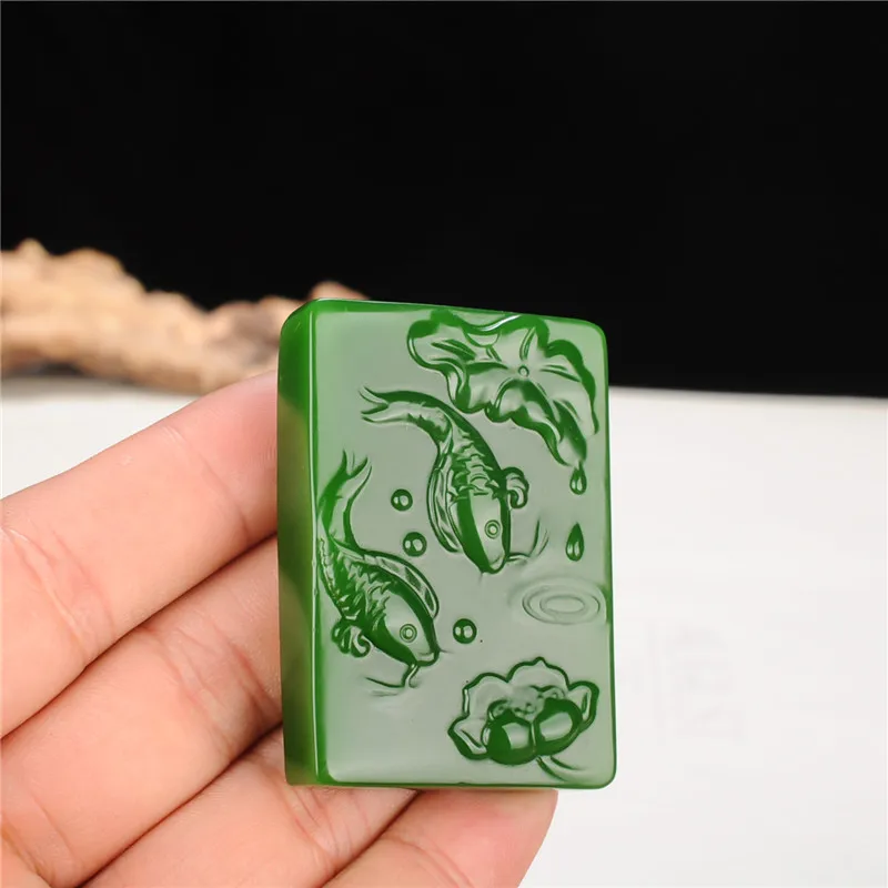 Natural Green Jade Carp Lotus Pendant Necklace Chinese Hand-carved Charm Jadeite Jewelry Fashion Amulet Gifts for Men Women | Украшения и