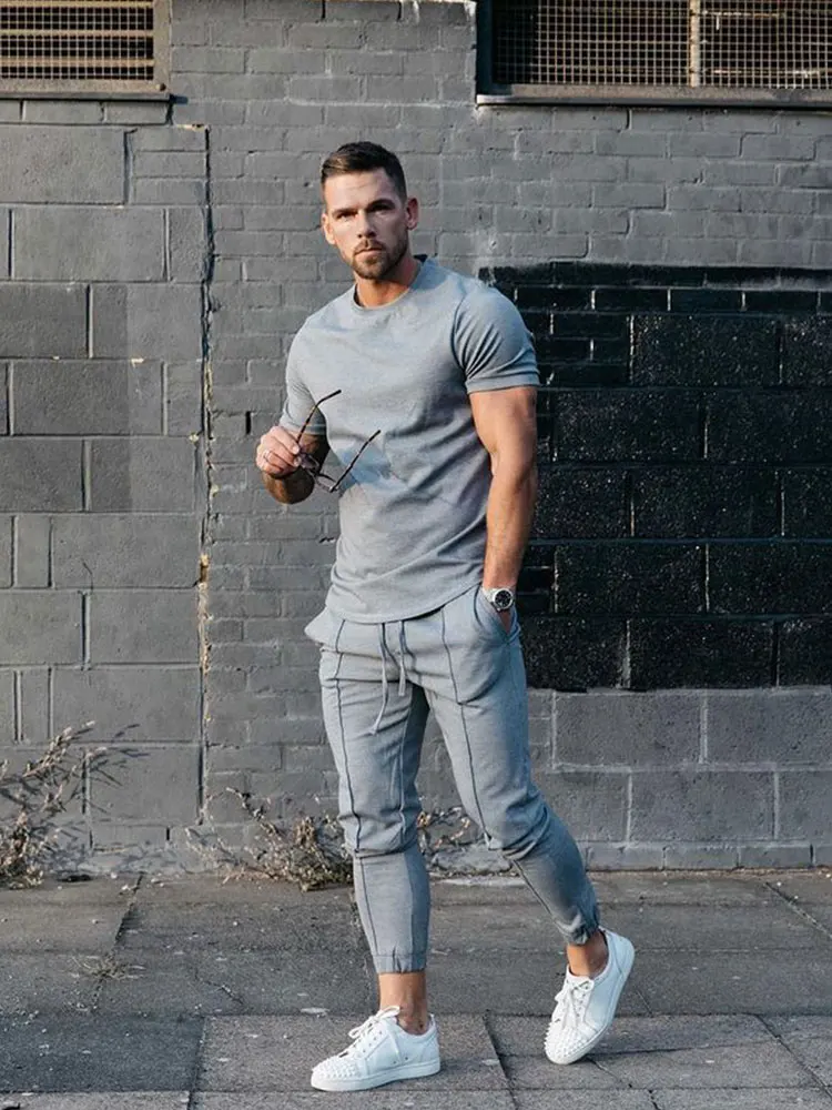 Мужской спортивный костюм Повседневный пуловер с круглым вырезом и короткими