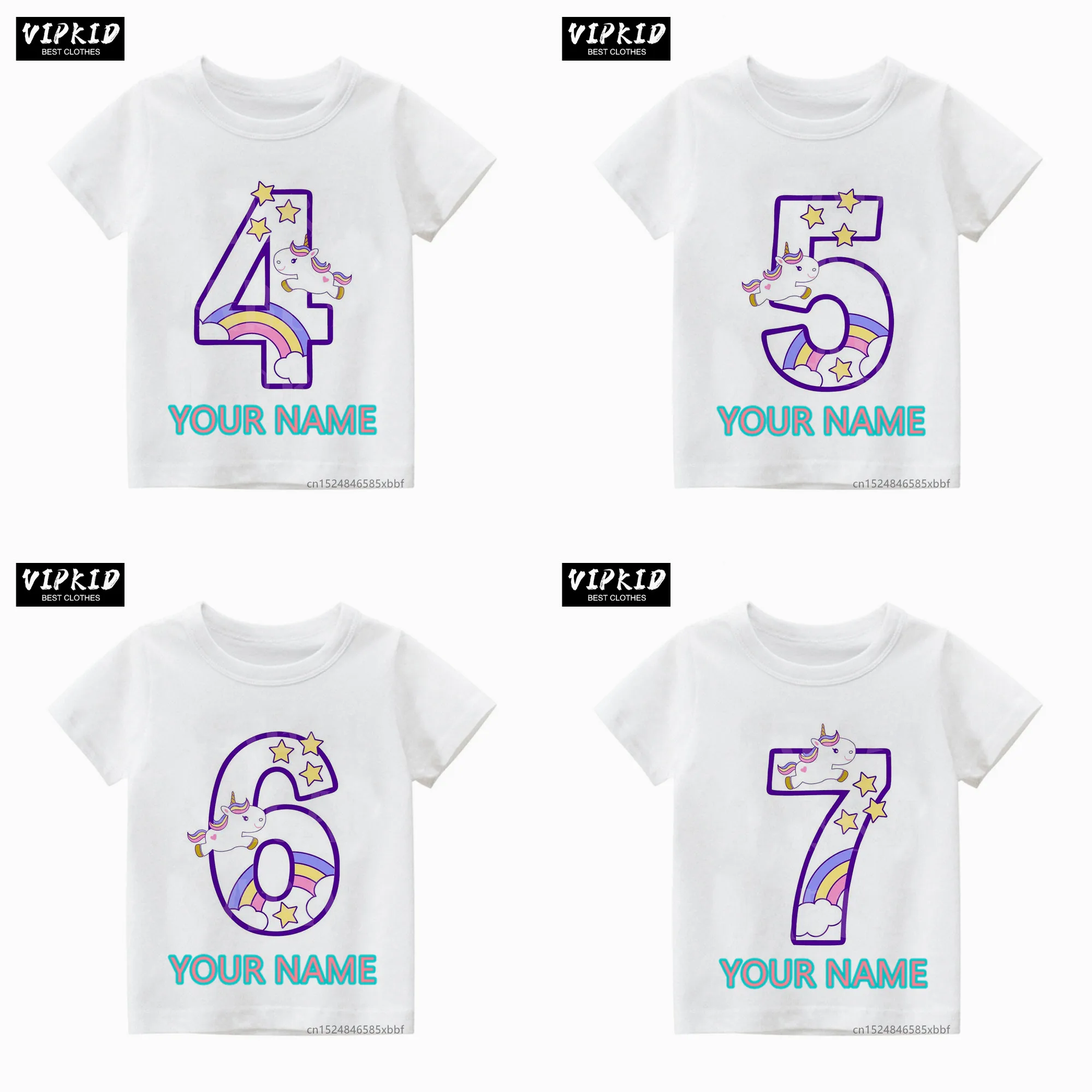 

Футболка для мальчиков и девочек, с изображением единорога и цифр, с коротким рукавом, для дня рождения, от 0 до 9 лет