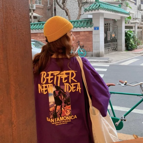 Женская футболка с коротким рукавом Повседневная Свободная оверсайз в Корейском