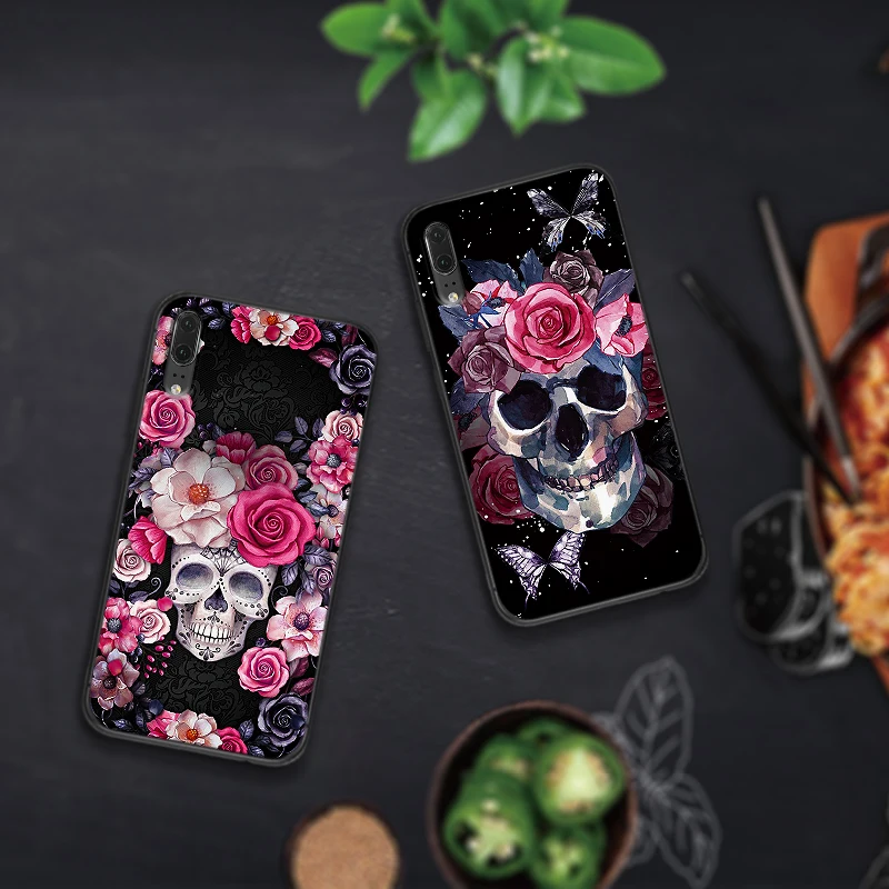 Art rose skull для huawei P8 P9 Mini P10 P20 2019 P30 LITE P Smart Z 2018 Pro Мягкий силиконовый чехол | Мобильные