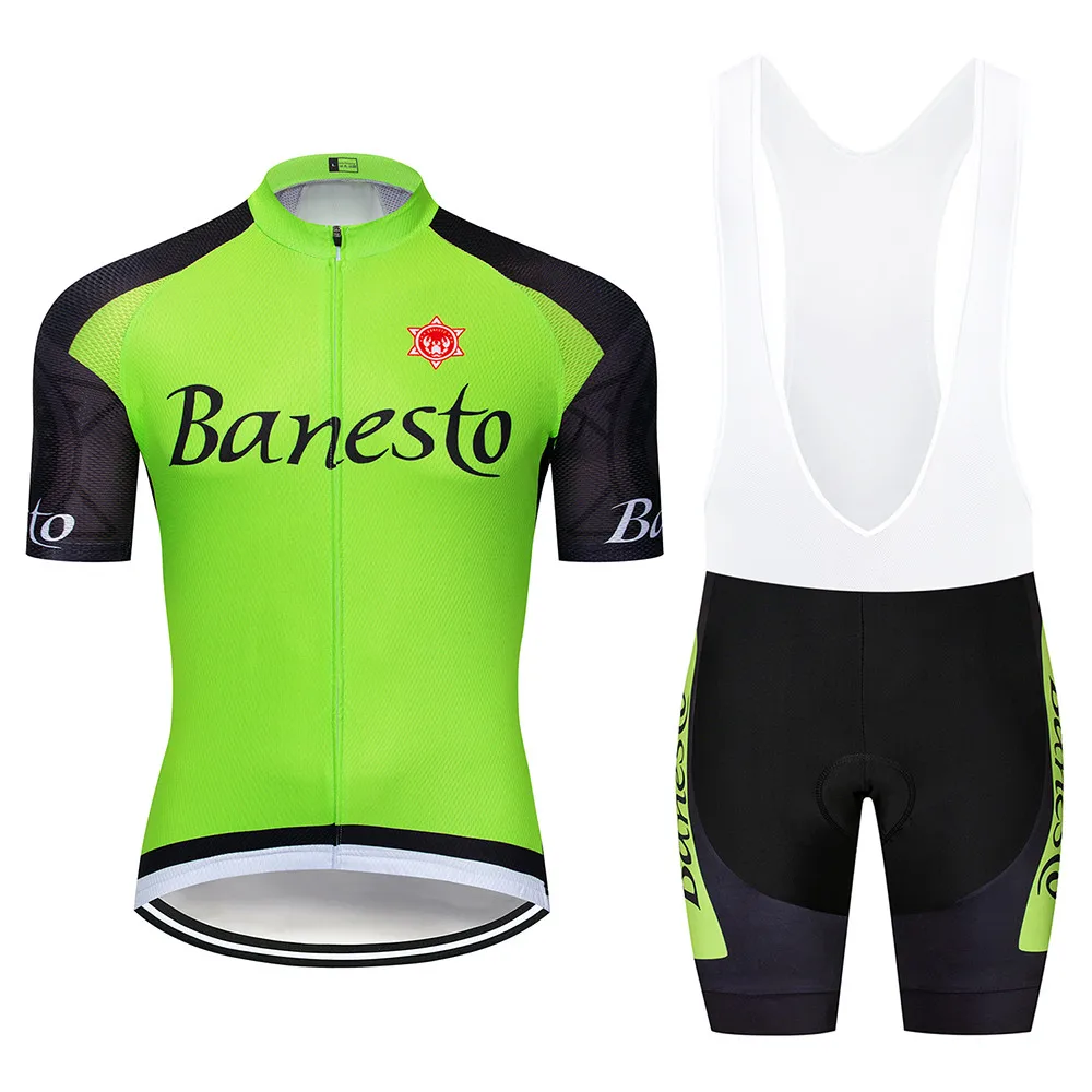 

Banesto 2020 Pro jersey sets men's short sleeve jersey kits bicycle bib shorts cycling team clothing hombre maillot bike suit