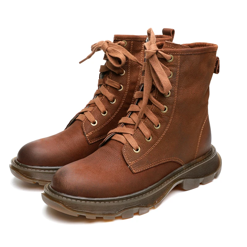 

Tayunxing Handmade Shoes Genuine Leather Wool Winter Lace-Up TPR Sole Platform Comfort Ankle Martin Women Boots 8137-8