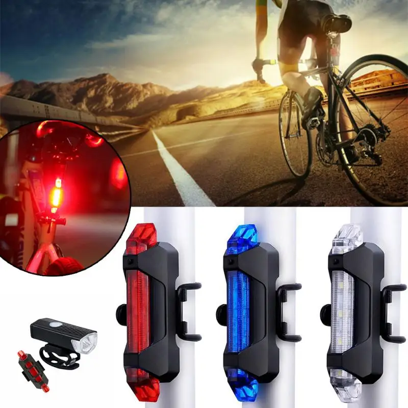 

USB Rechargeable Bicycle Light Front Rear Bike Light Flashlight 3 Color Warning Taillight Waterproof LED Lantern Bike Lamp Set