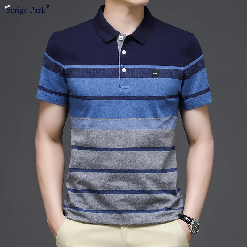 

2021 men’s polo shirt high quality style striped polos for man cotton material with European design for summer short sleeve