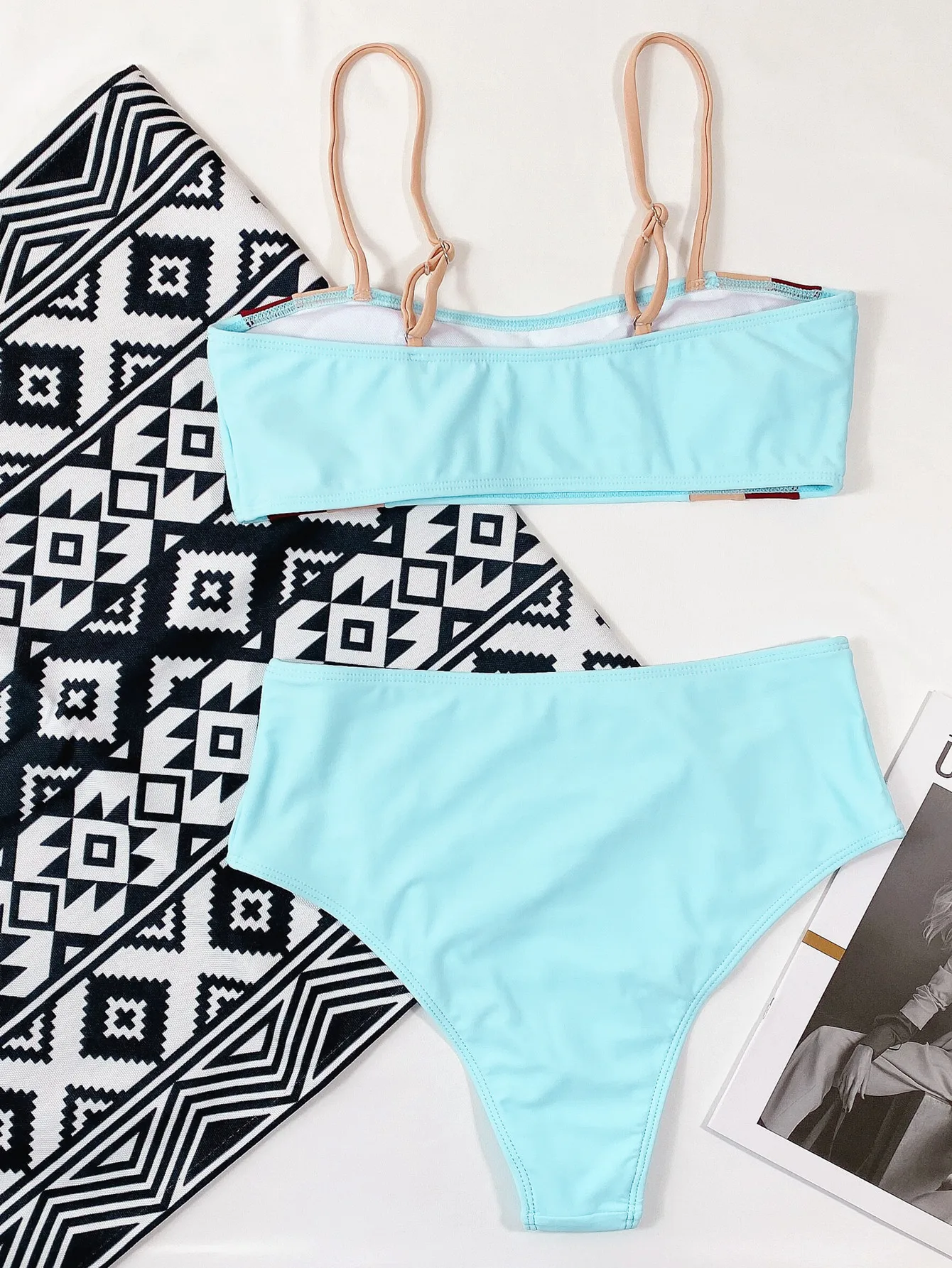 

Women's Swimwear 2021 Color Contrast Patchwork Bikini Push Up Swimsuit Bathing Suit High Waist Two-pieces Bikini Set Biquini