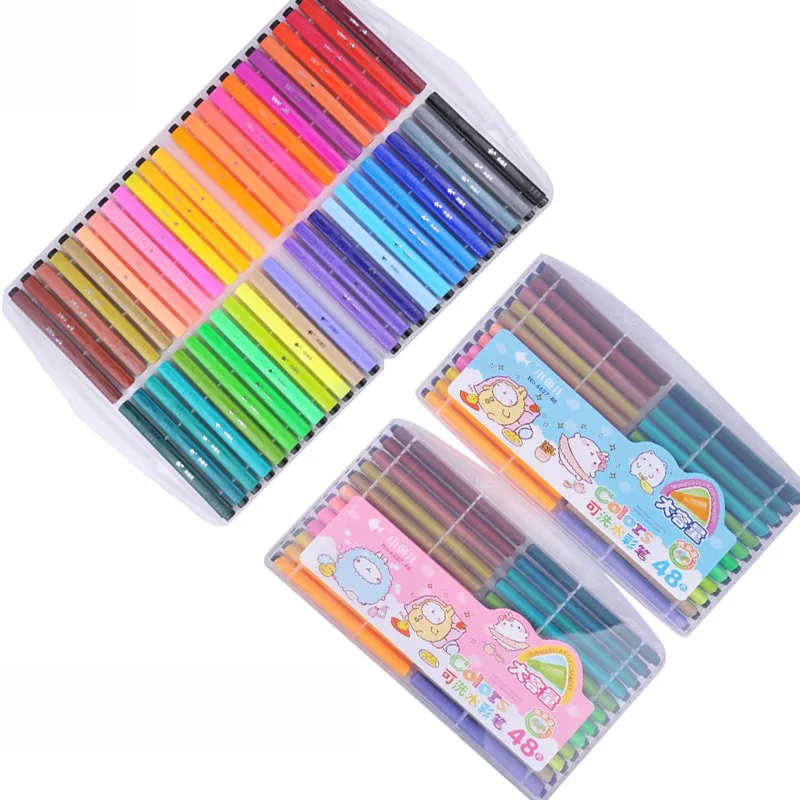

Watercolor Pen Set 36 Colors Washable Large Capacity Primary School Fine Arts Thick Triangle Bar Color Pen Kids Art Set