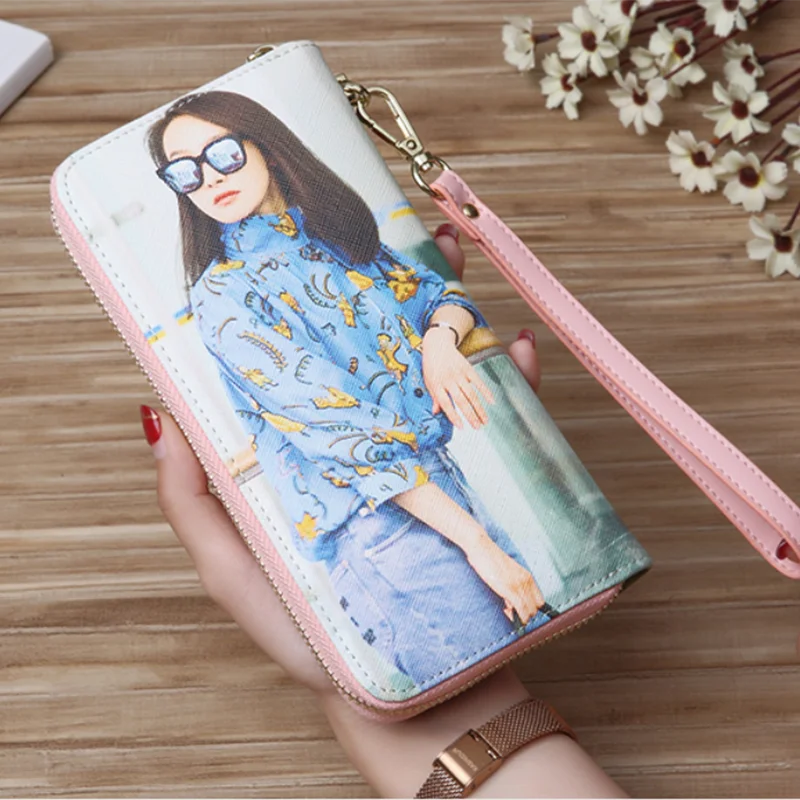 

Custom Two Photos Wallet Women Men Engrave DIY Photo Long Zipper Wallets Mother's Birthday Day Gift for Her Wedding Bridesmaid