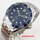 Мужские автоматические часы NH35Miyota8215PT5000 Sapphire, черныйсиний циферблат, резиновыйстальной ремешок, керамическая вращающаяся рамка, Bliger 41 мм