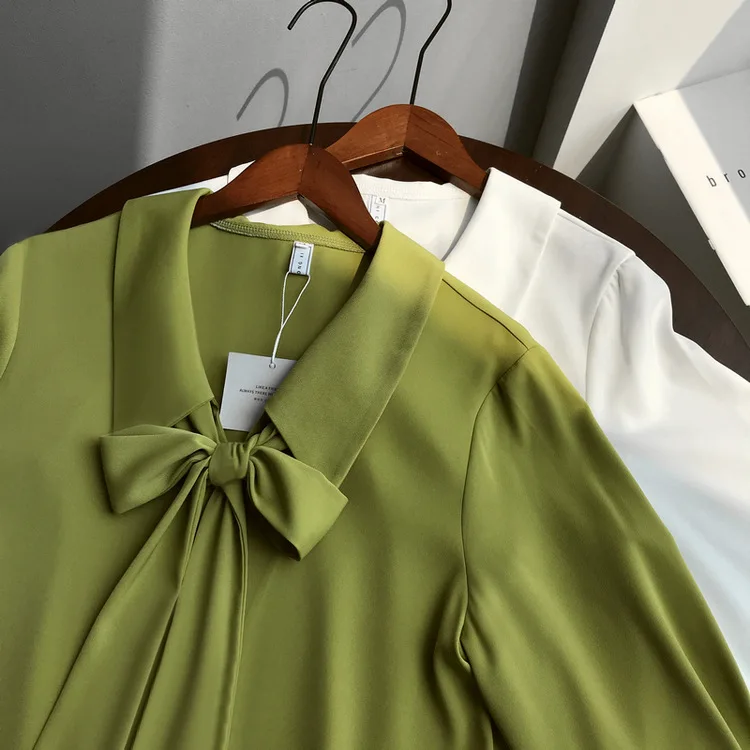 Новинка Осенняя рубашка в Корейском стиле с бантом женская шифоновая свободного