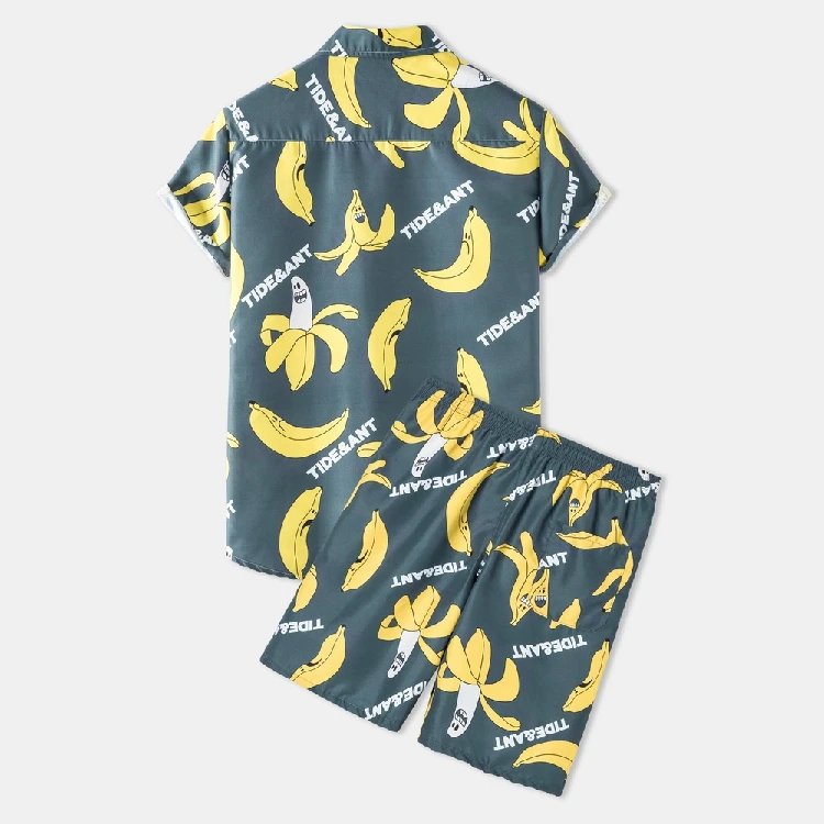 

Summer Men Clothing 2021 Fashion Hawaiian Shorts for Men Suit Collar Shirts for Men Beach Print Mens Short Sets