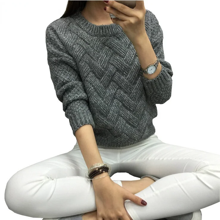 

2021 Women Pullover Female Casual Sweater Plaid O-neck Long Sleeve Mohair Sweater Autumn and Winter Style