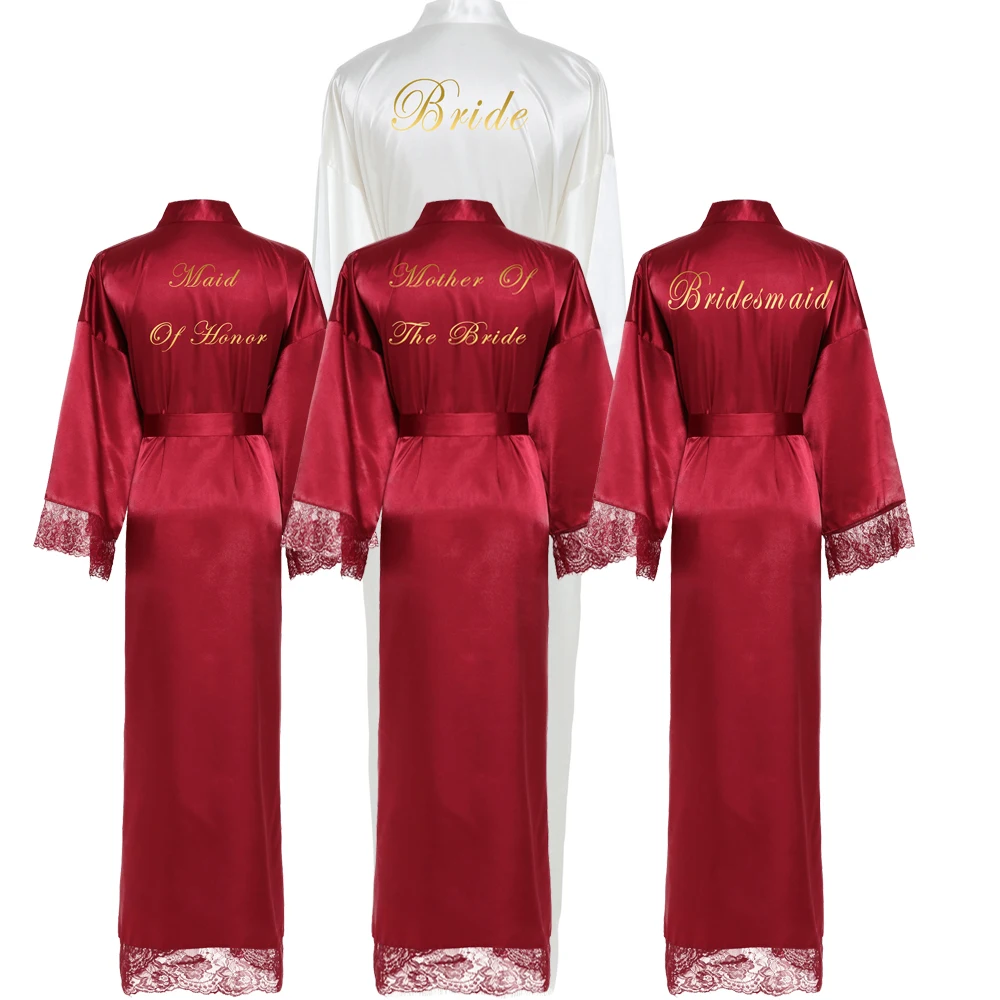 2021 New  Silk  Satin Lace Robes White Bridesmaid Bride Robes  Bridesmaid Robes Wedding  Long Robe  Bathrobe