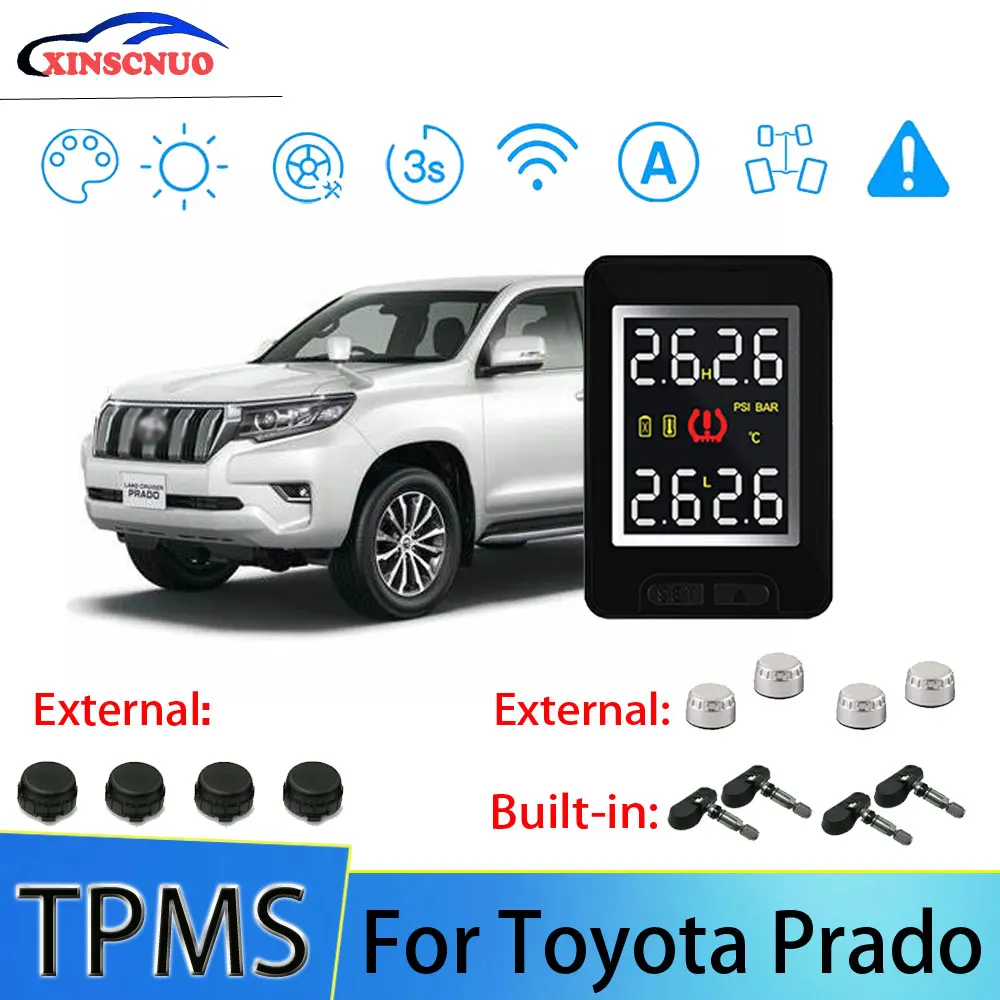 

XINSCNUO Car TPMS For Toyota Prado Tire Pressure And Temperature Monitoring System With 4 Sensors