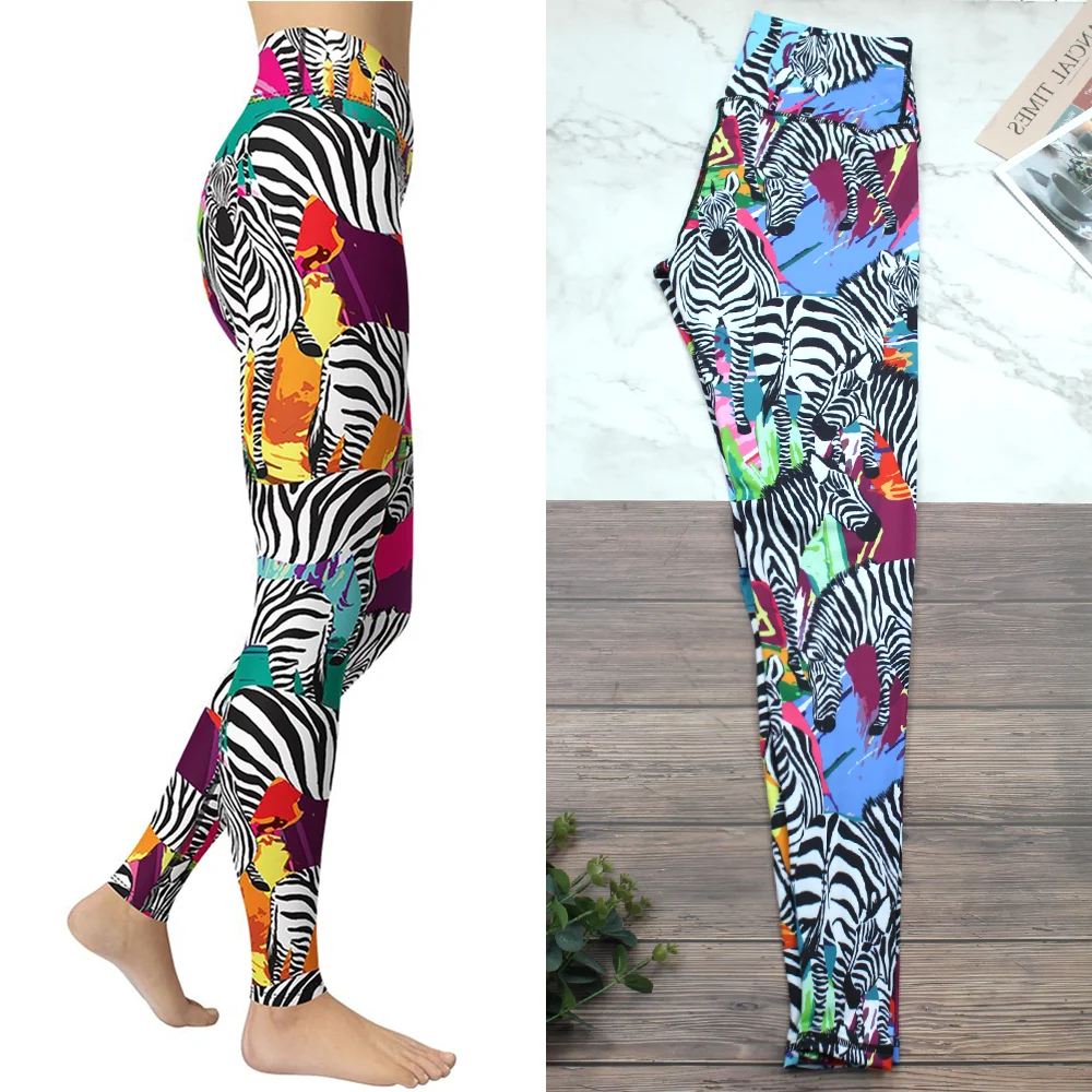 

Colorful Zebra Printed Leggings Women Fitness Gym Sport Pants Girls Push Up Trainer Running Trousers Workout Leggings S-2XL