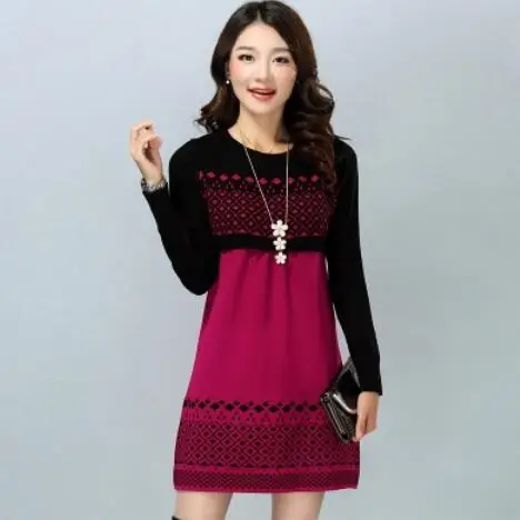 Женское осенне-зимнее платье 2020 хлопок трикотажное размера плюс с длинным