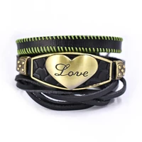 fashion aluminum charm black mens bracelet genuine leather woven punk rock bracelet jewelry accessories friends