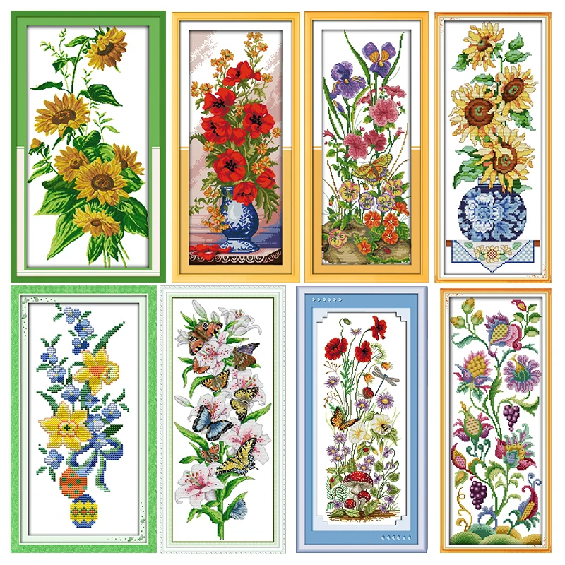 Kit de punto de cruz estampado de flores, florero de girasoles, 11CT, 14CT, bordado, juego de costura