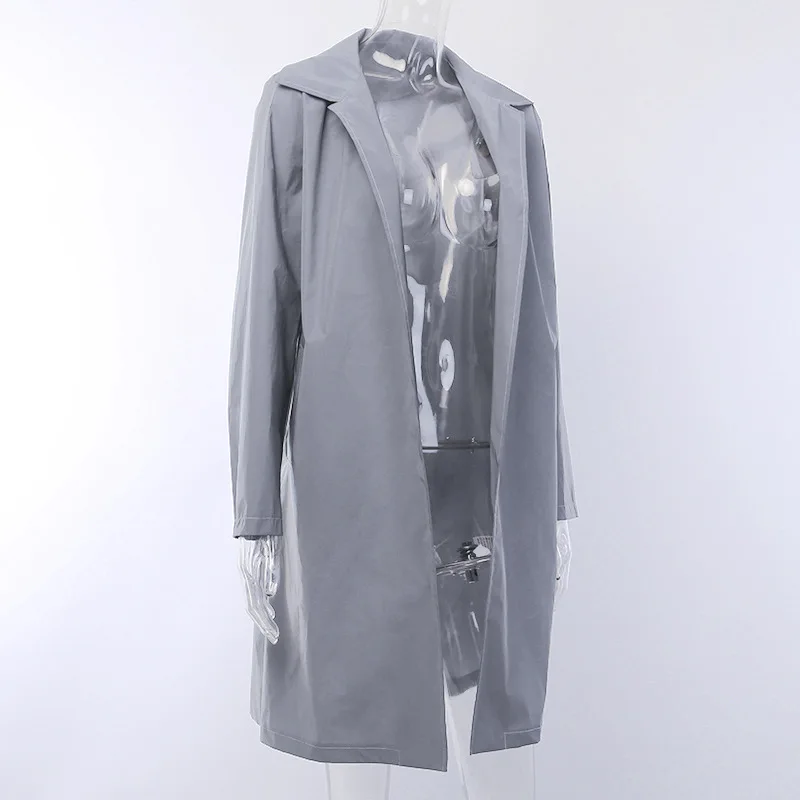 

OMSJ Flash Reflective Streetwear Female Outwear Coat Solid Women Autumn Turn-Down Collar Jacket Club Loose Long Coat Windbreaker