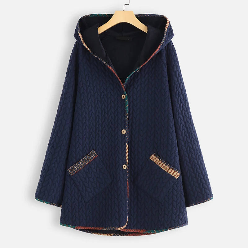 Женская Теплая Повседневная Свободная куртка с капюшоном пальто большого