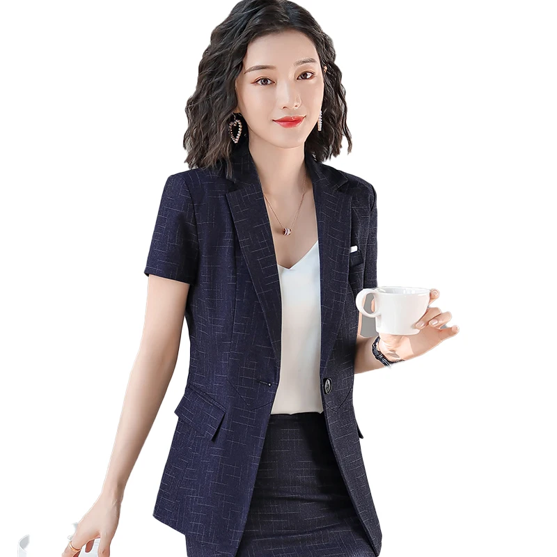 Женский элегантный Блейзер в шотландскую клетку темно-синий блейзер с коротким