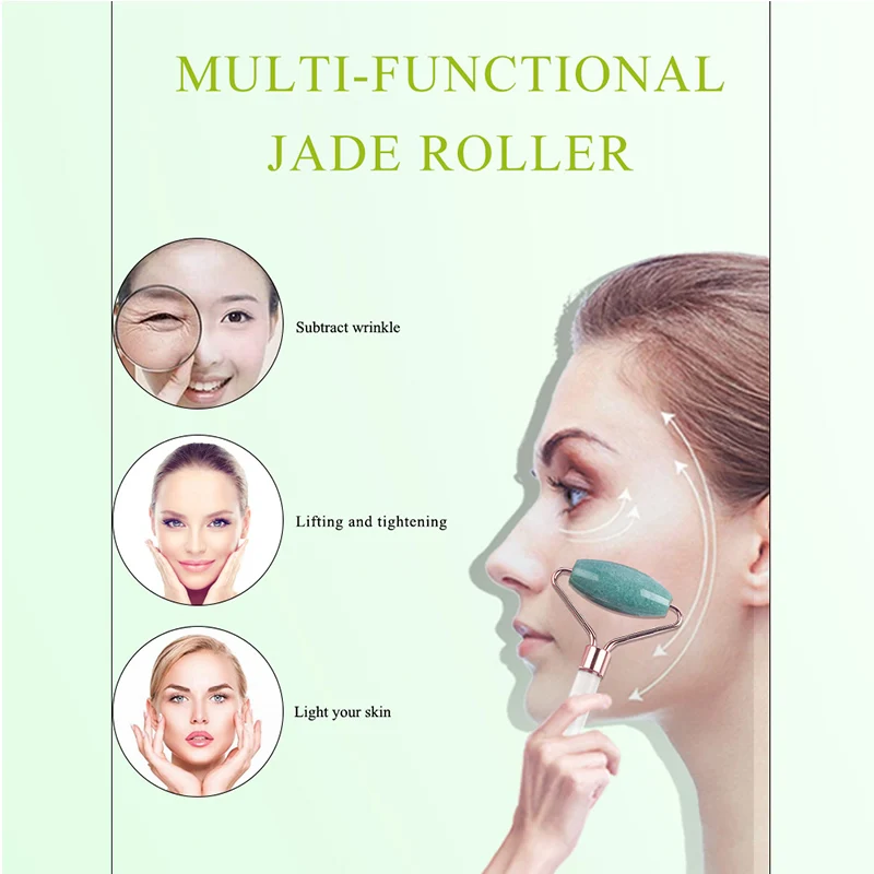 Роллер для лица из натурального авантюрина с двумя головками Нефритовый