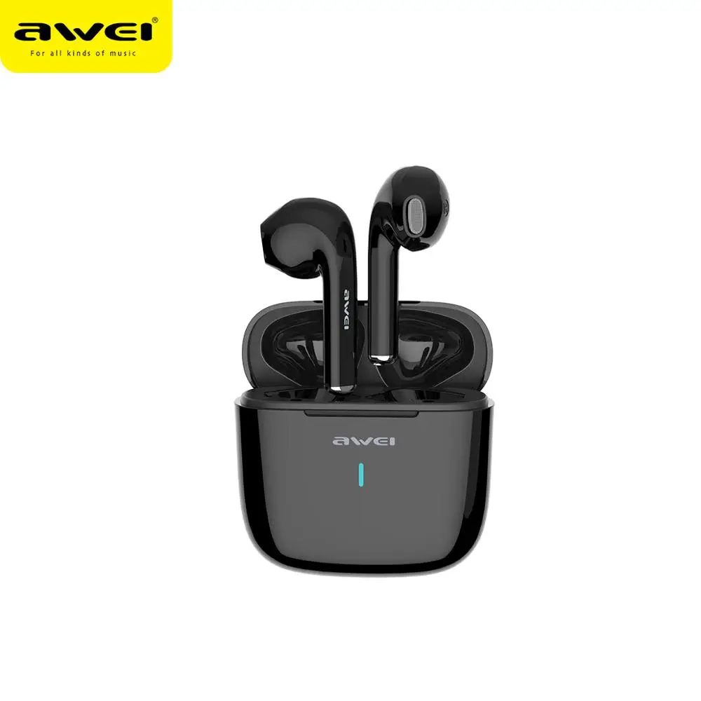 Black AWEI новейшие Bluetooth V5.0 наушники TWS стерео Бас Звук мощный Бас Звук сенсорное управление с микрофоном - Цвет: Black
